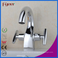 Fyeer Chrome plateado Crooked Long Spout Dual Handle Cubierta montada cuenca fregadero grifo mezclador de agua Tap Wasserhahn